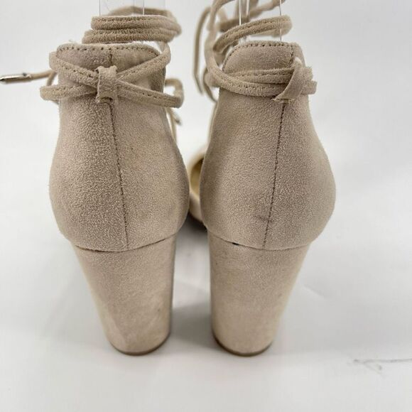 Marc Fisher Womens Pump 3.5" Block Heels Lace Up Suede Round Toe Tan Size 7M - Picture 8 of 13